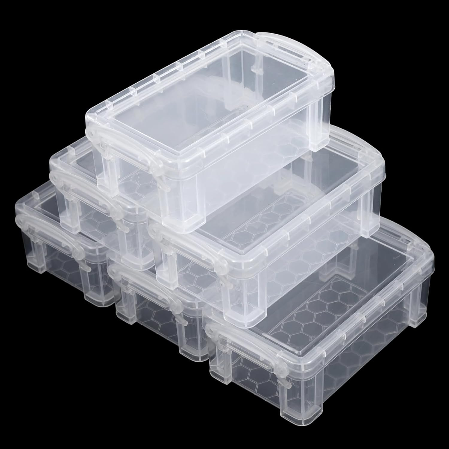 6 Pcs Mini Plastic Boxes, 5'' x 3'' x 1.8'' Small Clear Storage Containers with Locking Lids, Clear Plastic Organizers for Crafts, Stationery, Jewelry, Sewing, Multipurpose Cases for Accessories