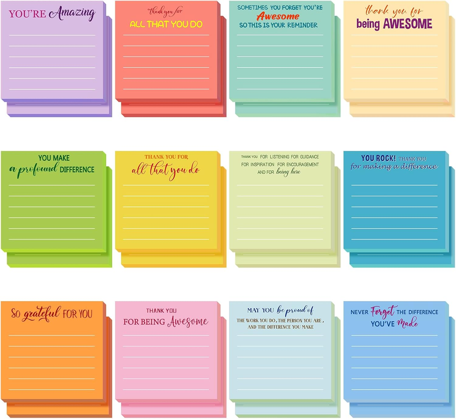 24 Pcs Inspirational Sticky Notes - Employee Appreciation Thank You Gifts Bulk, 3X3 Mini Pocket Notepads for Teacher Coworker Office Staff, Motivational Supplies (Appreciation,Light Color)