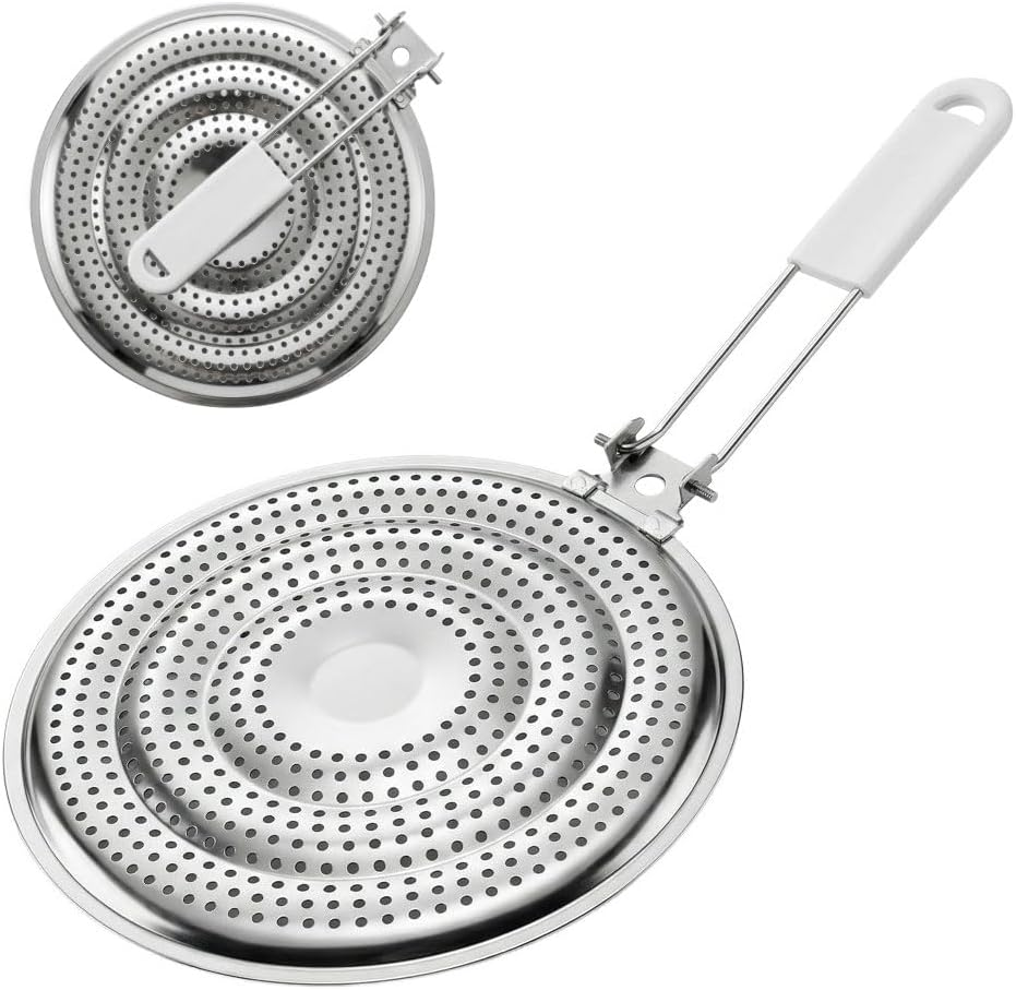 HIC Kitchen Heat Diffuser Reducer Flame Guard with Removable Handle, Stainless Steel, Distributes Heat Evenly and Reduces Scorching, for Gas Electric Glass Stovetops, 8.25-Inch