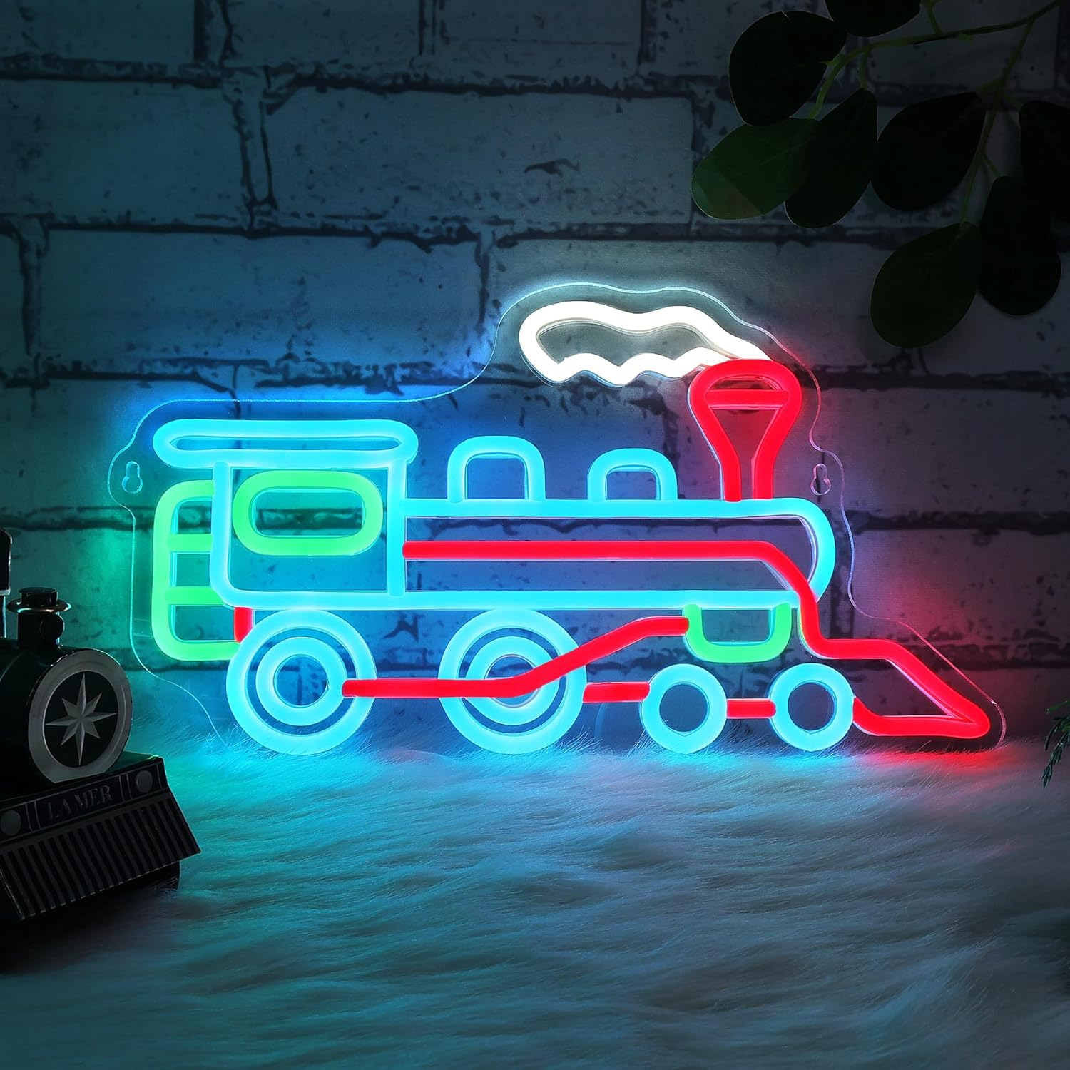 Steam Train Neon Sign, Dimmable LED Neon Wall Light USB Powered with Multiple Co