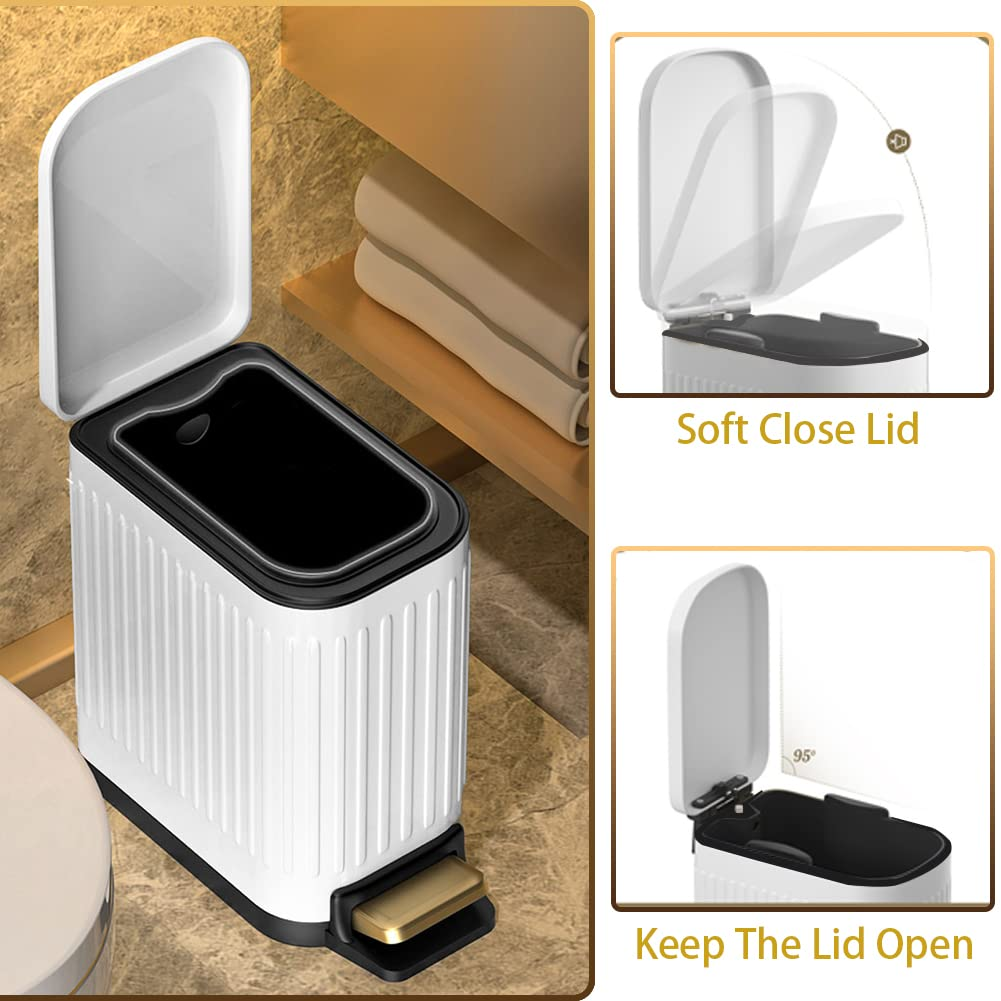 Small Bathroom Trash Can with Lid Soft Close, 6 Liter Pedal Bin, Stainless St... - Picture 5 of 14