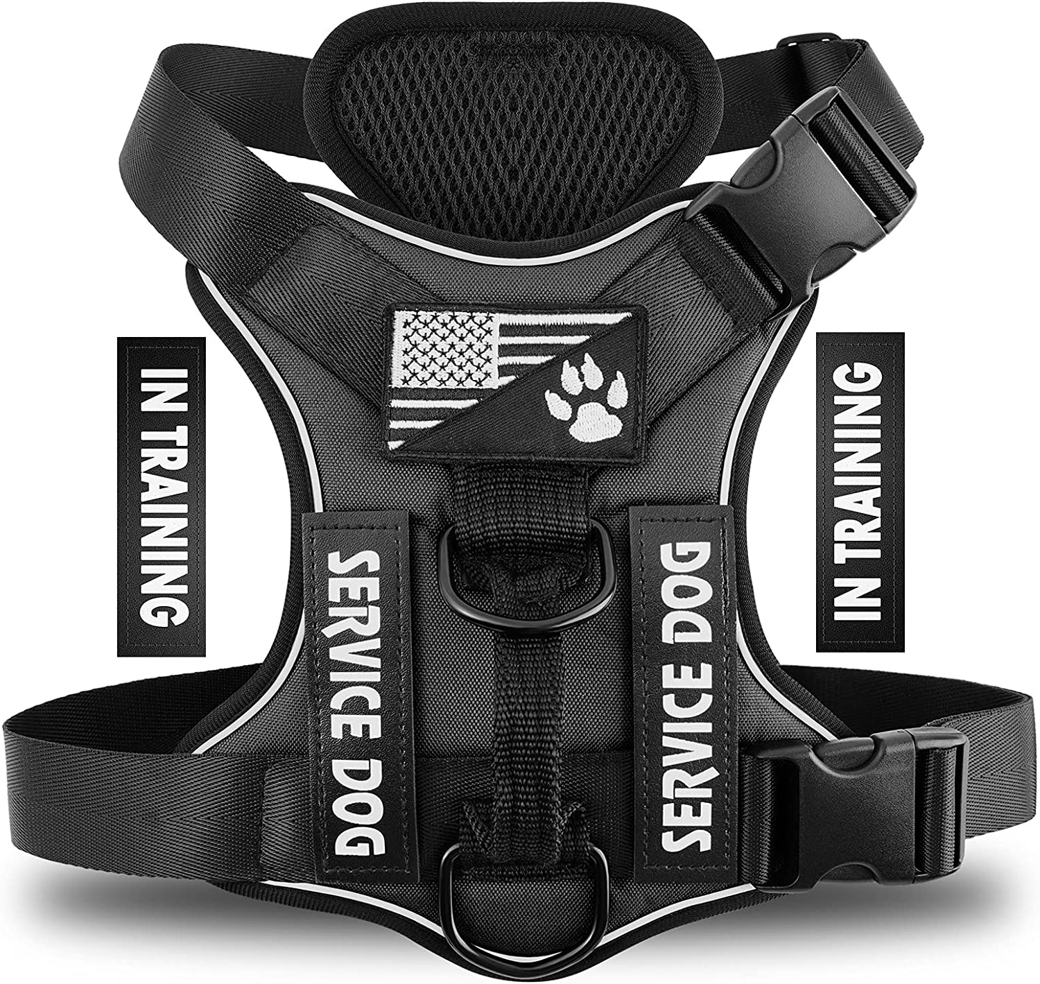 Service Dog Harness, Reflective Dog Vest Harness with 5 PCS Patches All Size New