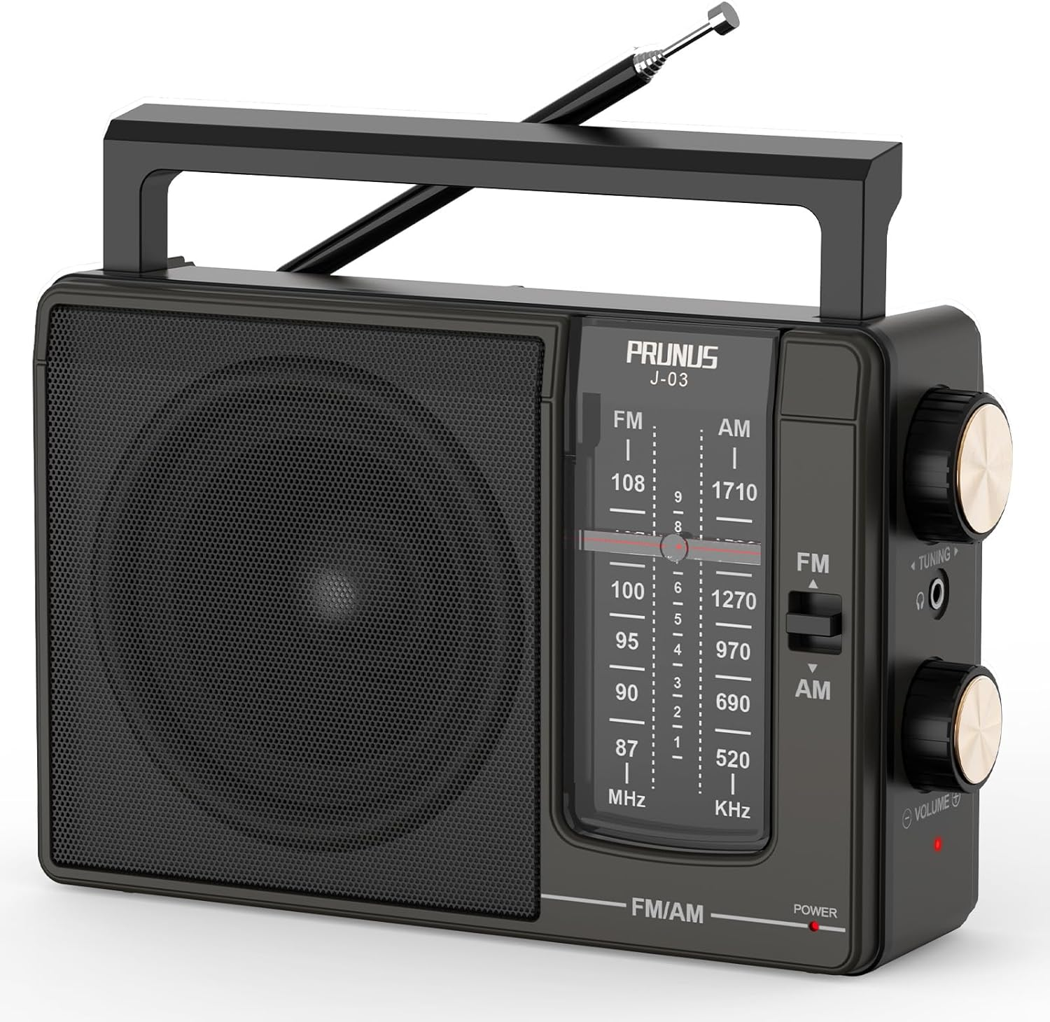 J03 AM FM Radio Portable Plug in Wall or AA Battery Operated for Home/Outdoor, Large Speaker Excellent Sound and Reception, Large Tuning Knobs, Gifts for Seniors, No,Internet Radio/Shower Radio