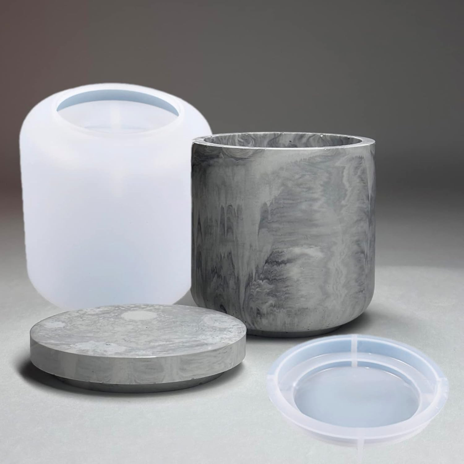Storage Box with Lids Candle Jar Molds Set, Creative Silicone Candle Vessels Pot Molds, Concrete round Stripe with Cover Bottle Making Moulds for Storage Candle Holder (D)