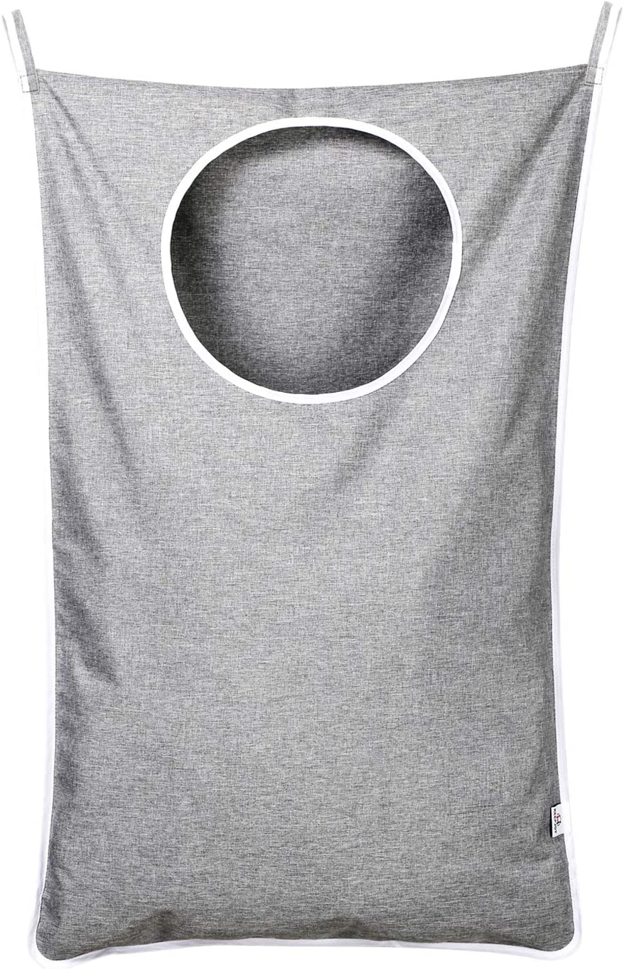Hanging Laundry Hamper Bag with Free Adjustable Stainless Steel Door 2 Pcs Suction Cup Hooks, Best Choice for Holding Dirty Clothes and Saving Space, Grey