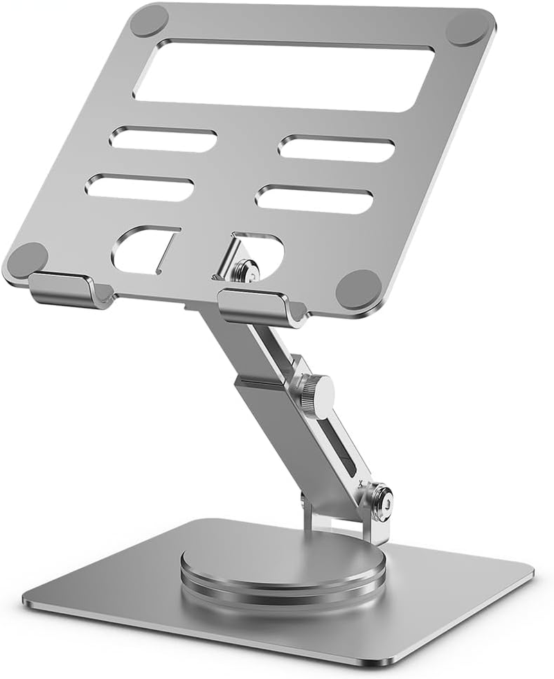 Tablet Stand for Desk, Adjustable Height & Swivel with 360° Rotating Base, Tablet Holder, Aluminum Portable Stand (Silver)