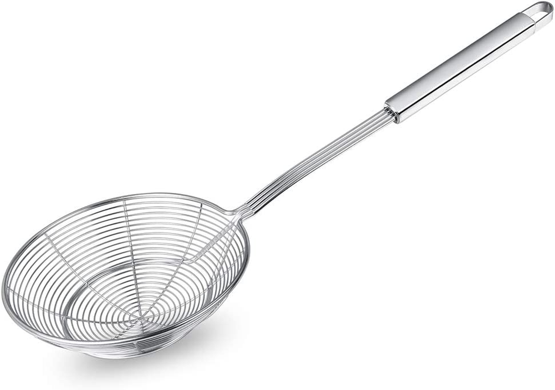 Spider Strainer Skimmer,  Stainless Steel Asian Strainer Ladle Frying Spoon with Handle for Kitchen Deep Fryer, Pasta, Spaghetti, Noodle, 5.5 Inch