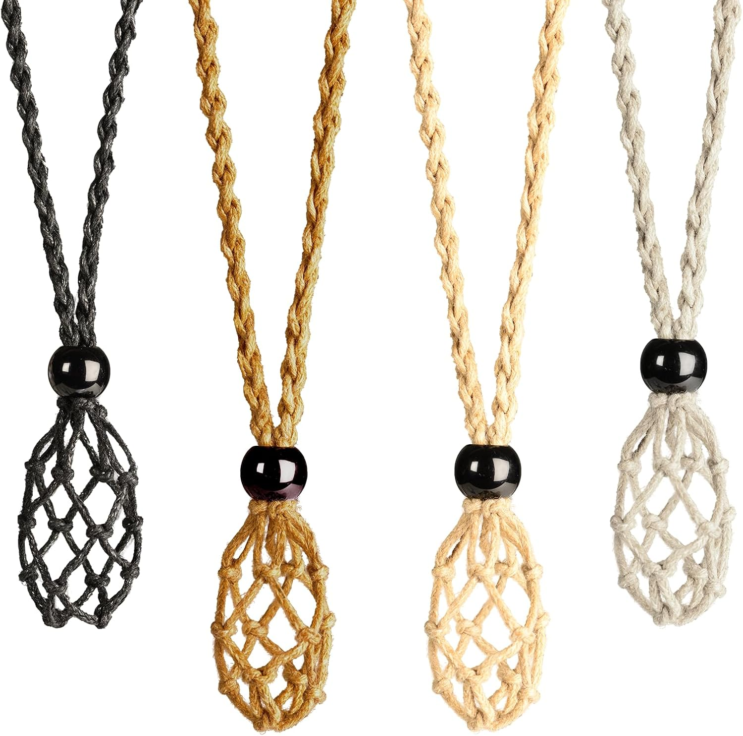 4 PCS Crystal Cage Holder Cord Empty Stone Holder Pendant Stone Holder Replacement Hand-Woven Necklace Cord with Adjustable Length（Style 1