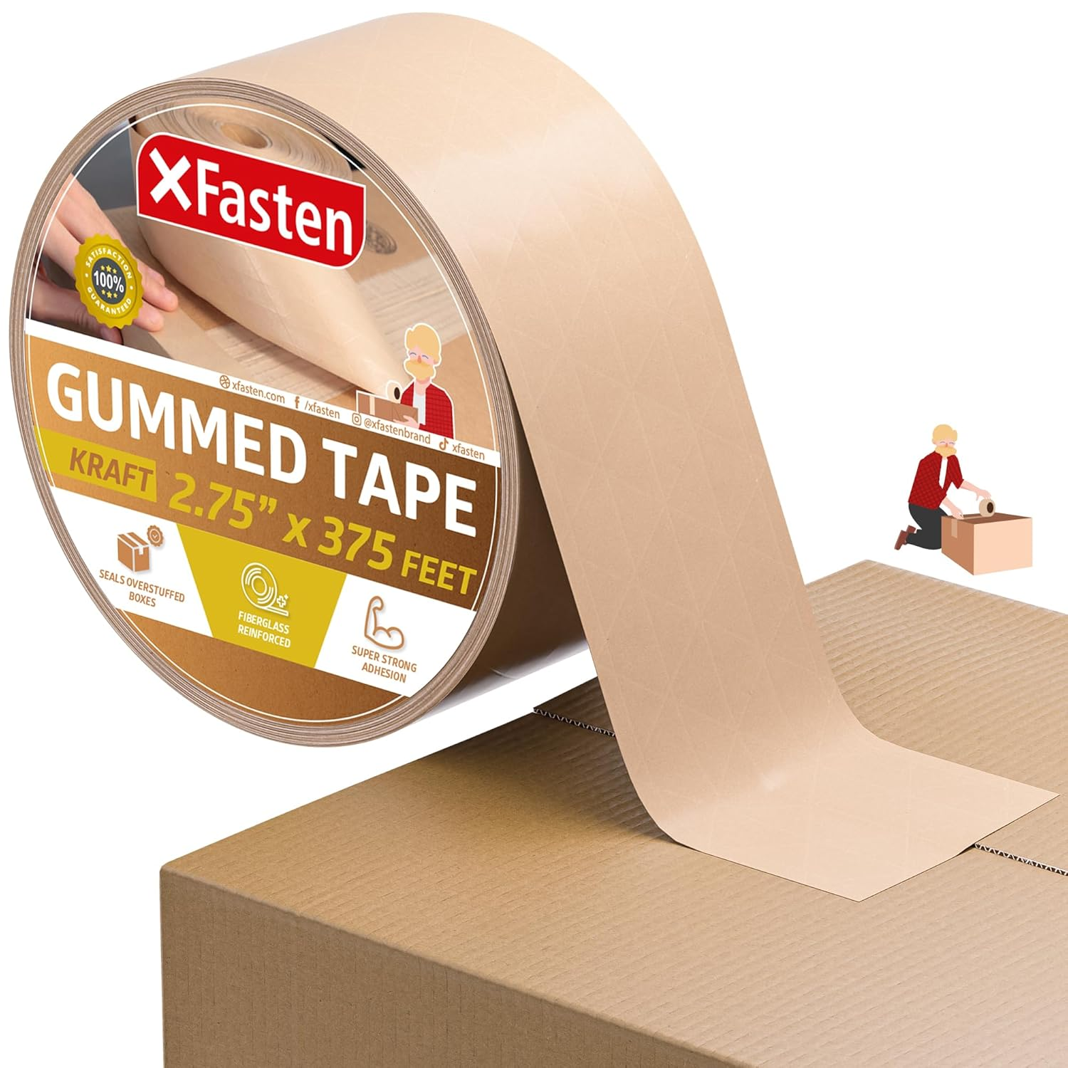 Brown Gummed Kraft Paper Packing Tape Roll, 2.75