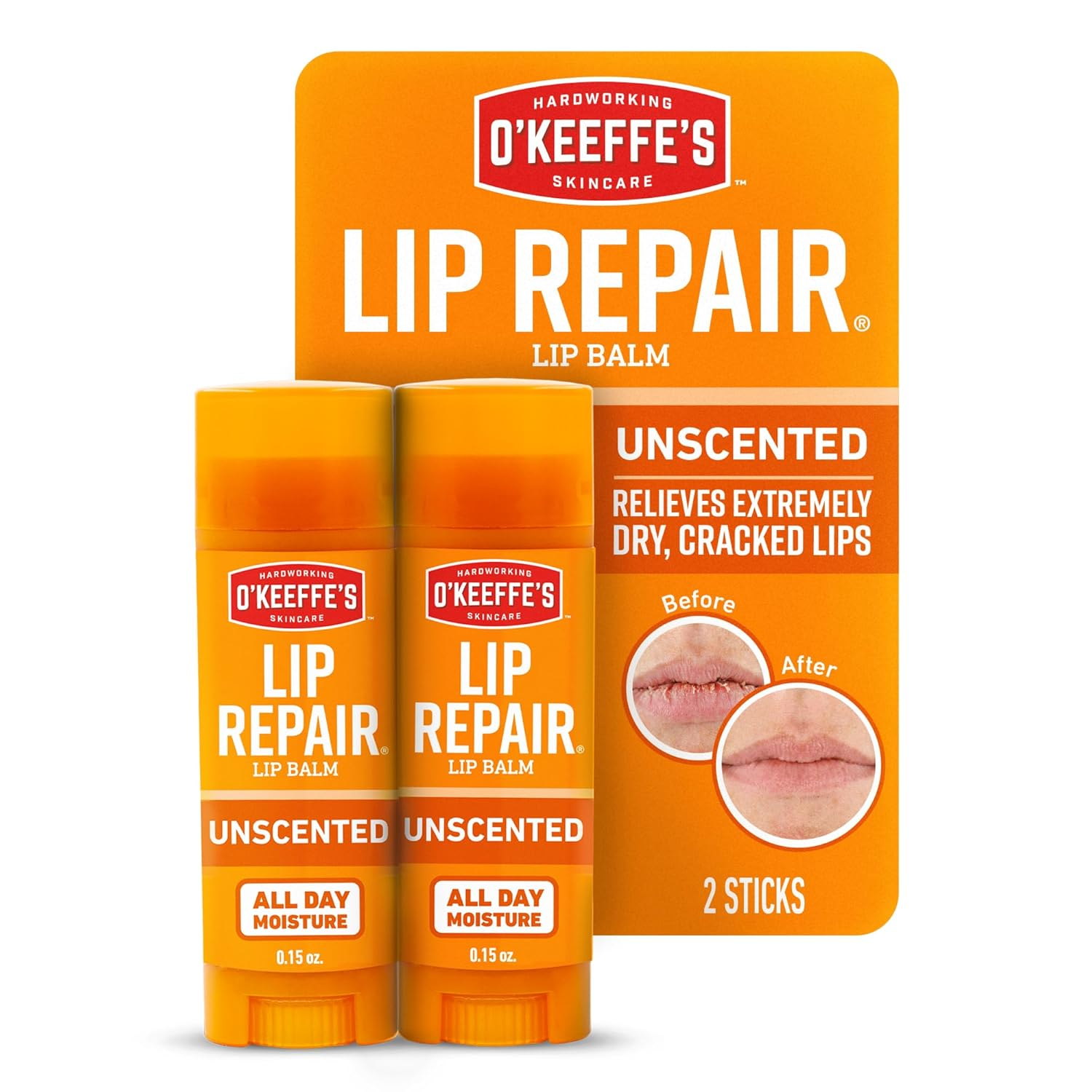O'Keeffe'S Lip Repair Unscented Lip Balm for Dry, Cracked Lips - Stick (Twin Pack) - Moisturizer for Very Dry Lips
