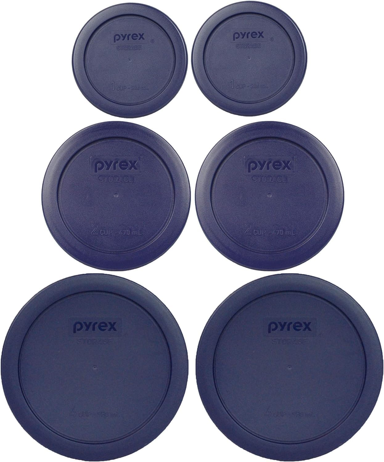 Pyrex (2) 7202-PC 1 Cup (2) 7200-PC 2 Cup (2) 7201-PC 4 Cup Blue Replacement Lids - Original Genuine Pyrex - Made in the USA