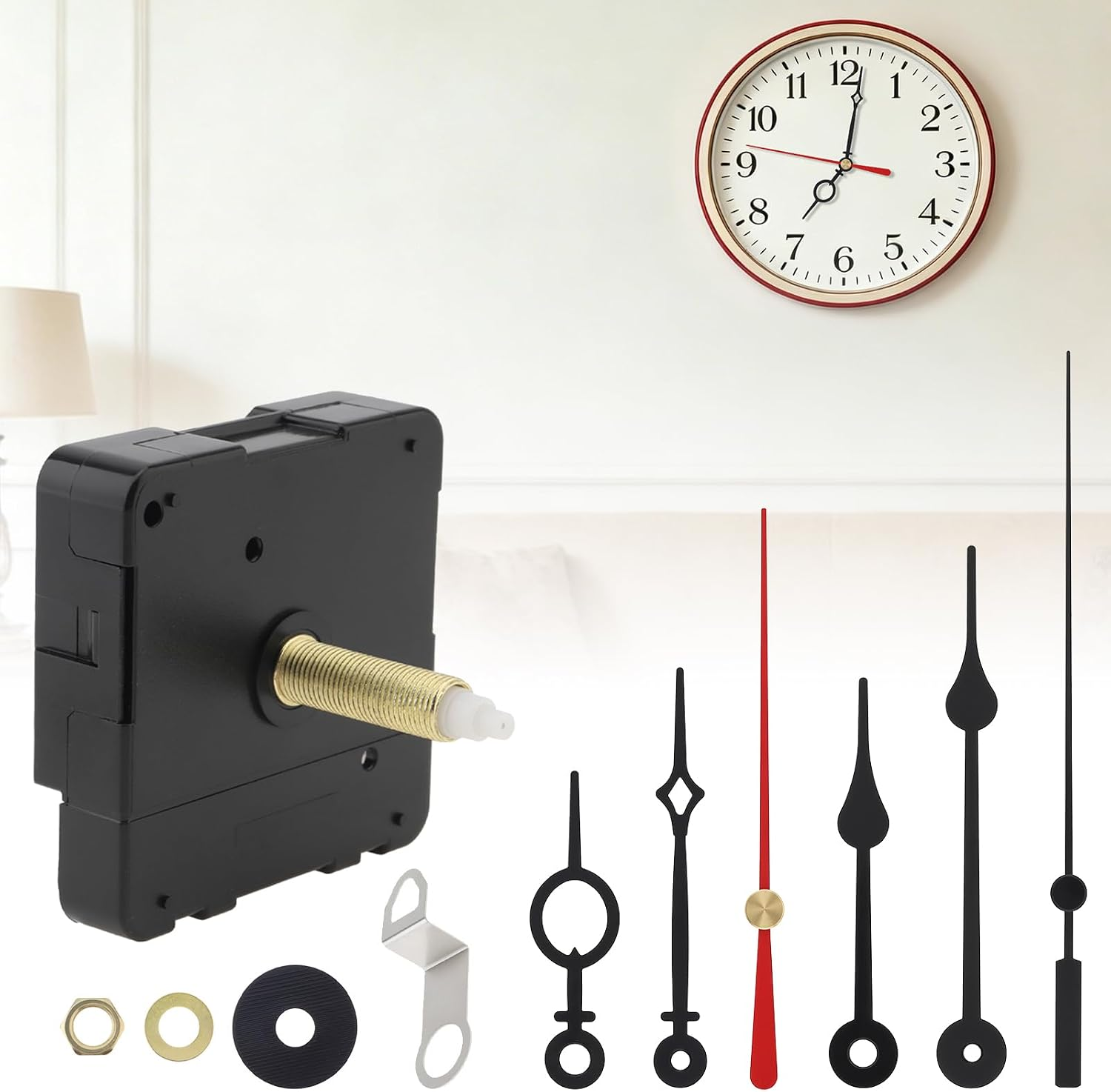 31 Mm(1-1/4 Inch) Long Shaft Quartz Silent Clock Movement with 2 Pairs Pointer Hands | 24Mm Thread, No Ticking Noise,For DIY Clock Repair & Handmade Clock Making,Silent Sweep Seconds Mechanism,Homemade Clocks