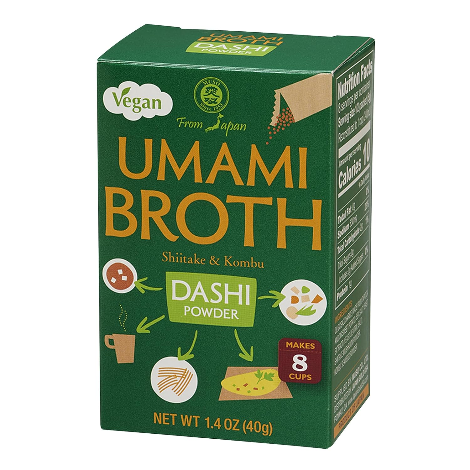 Muso from Japan - Umami Broth Dashi Powder, Vegan - 1.4Oz, 4 Sachets (Pack of 1)