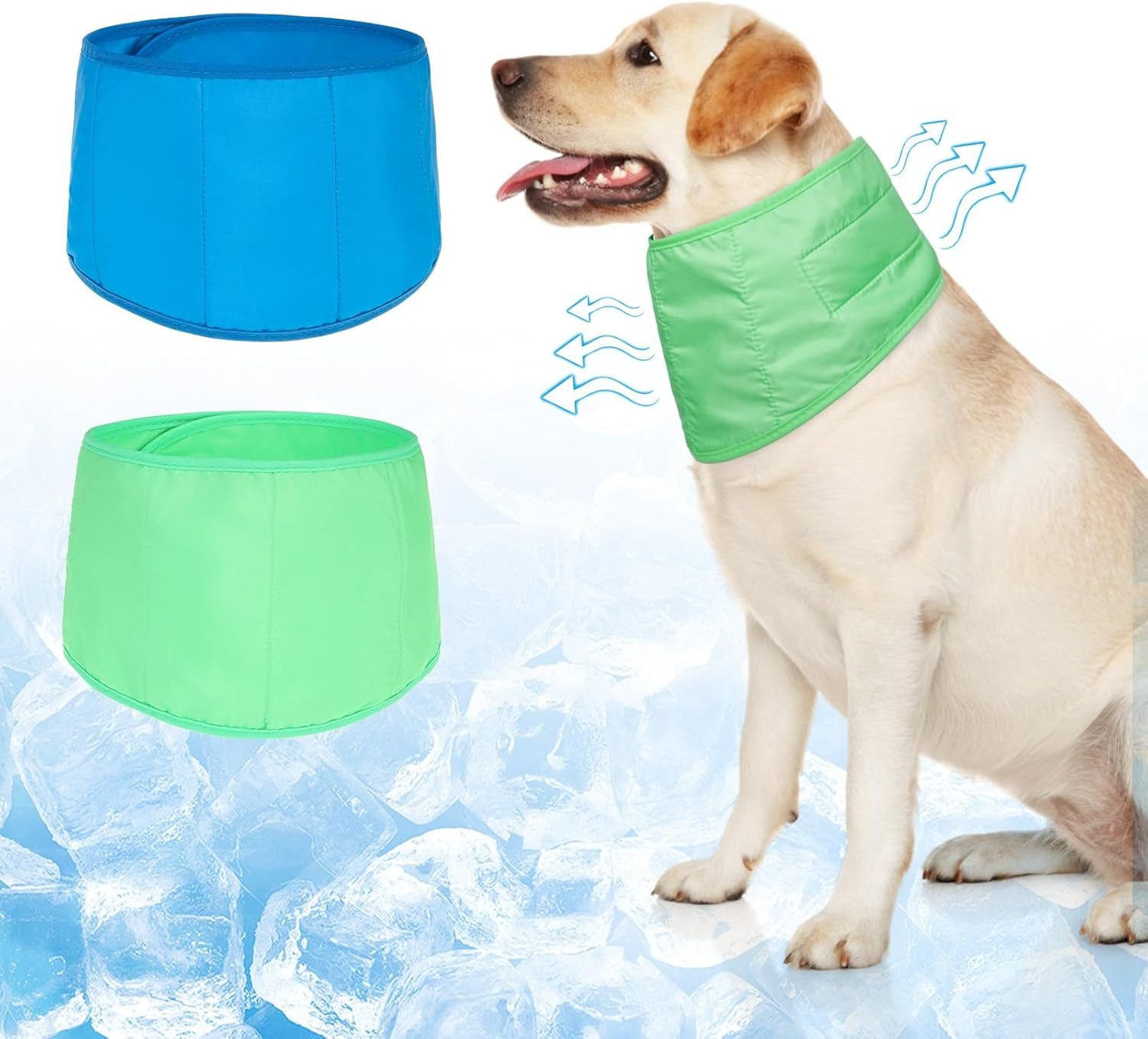 Dog Cooling Bandana for Small Dogs, Instant Chill Out Ice Scarf Pet Bandanas, 2 Pack Adjustable Neck Wrap Cooler,Heat Relief Prevent Sunstroke for Summer Outdoor Camping Training,Blue Green
