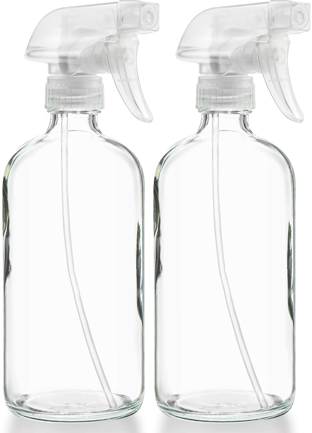 ® Empty Clear Glass Spray Bottles - Refillable 16 Oz Containers for Essential Oils, Cleaning Products, Aromatherapy, Misting Plants, or Cooking - Sprayer with Mist and Stream - 2 Pack