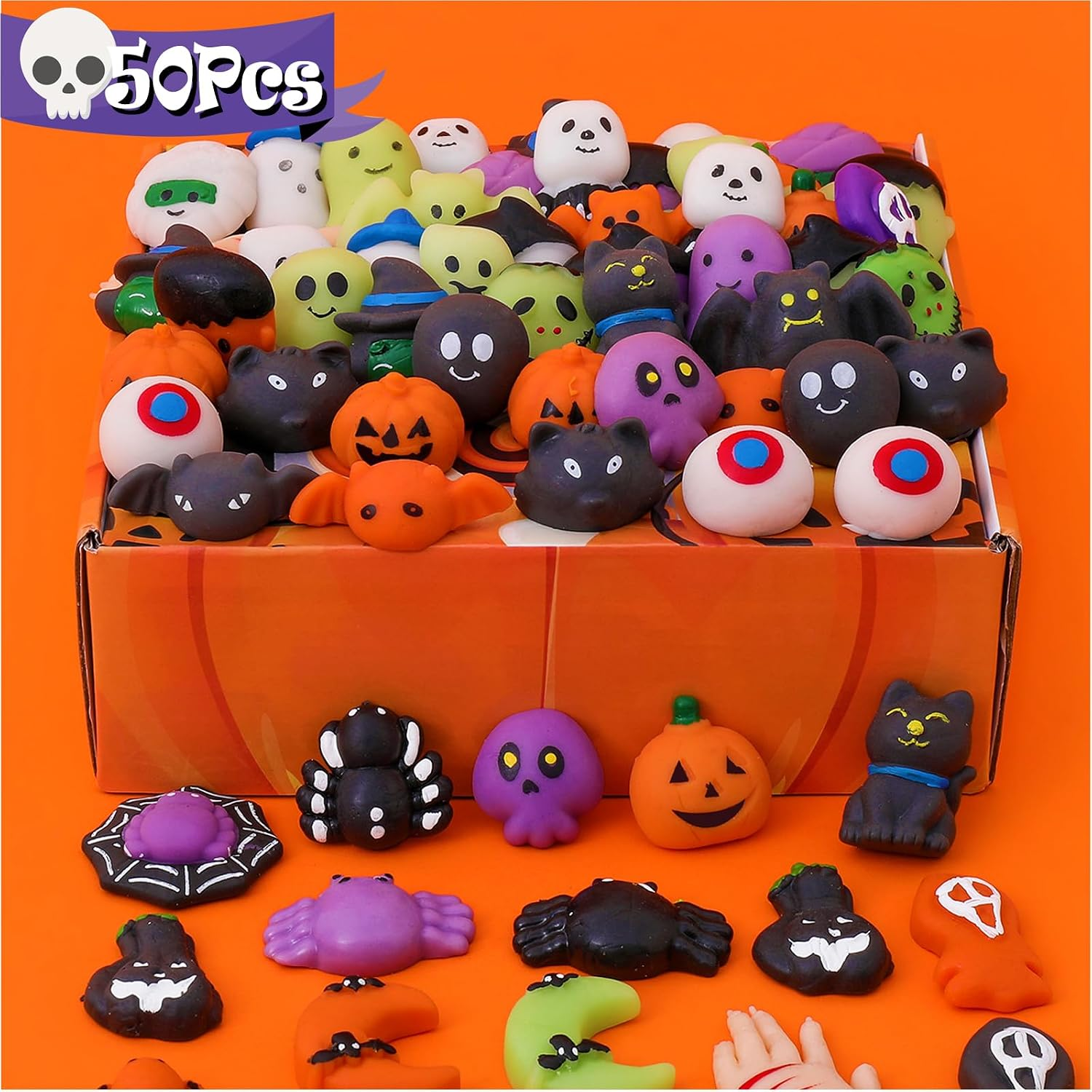 50 Pack Halloween Squishy Toys, Bulk Fidget Toys, Party Favors for Kids