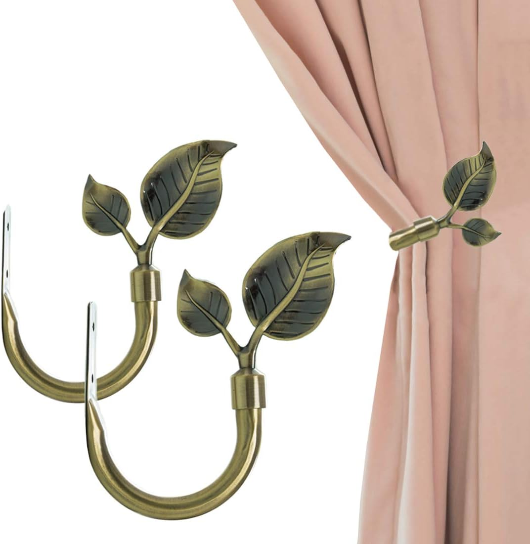 Leaf Shaped Curtain Holdbacks 2Pcs, Handmade Metal Curtain Side Holders for Wall