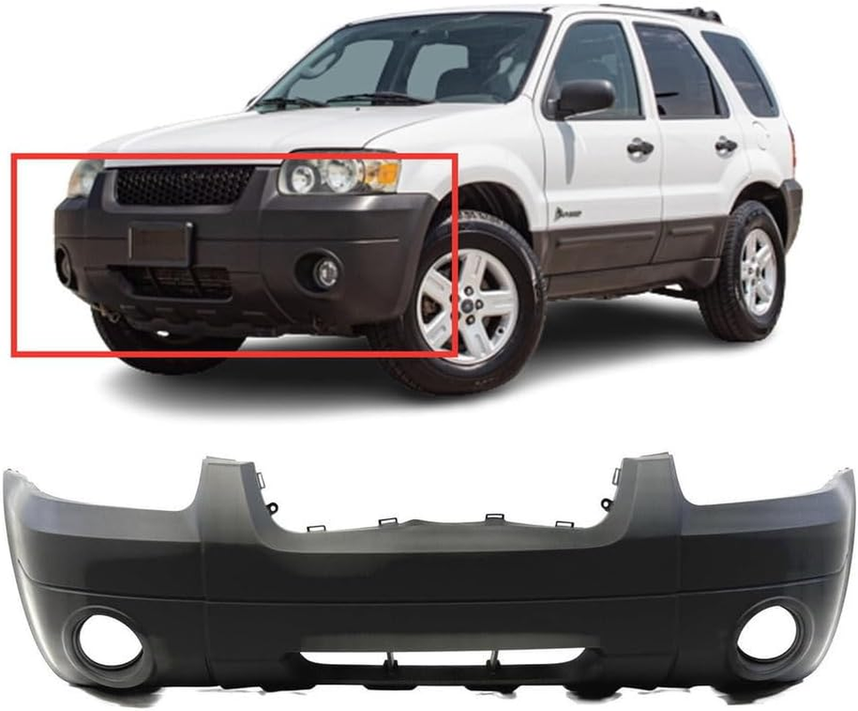 Compatible with Front Bumper Cover 2005 2006 2007 Ford Escape XLT Hybrid Sport 05 06 07. New, Primed. with Fog Light Holes. W/O Parking Aid Sensor Holes. FO1000571