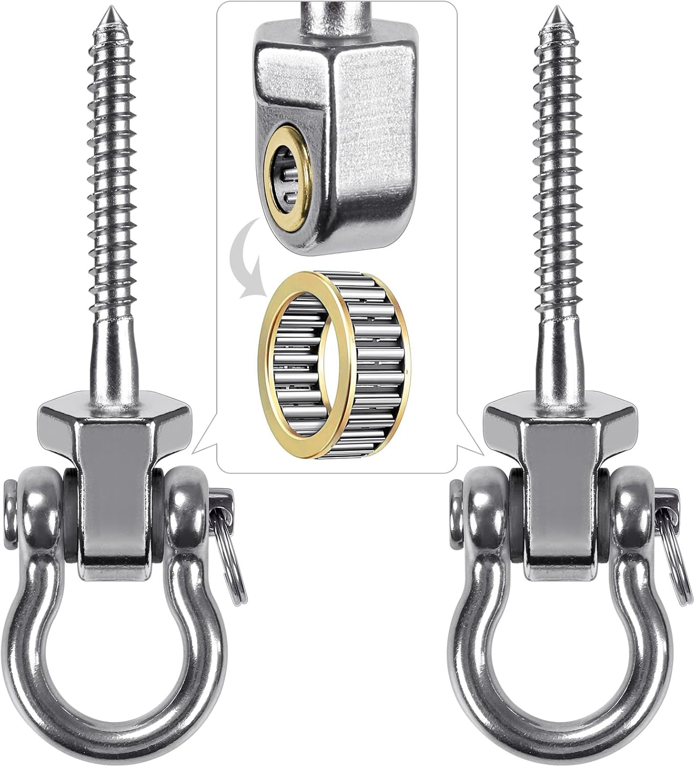 Heavy Duty Swing Hangers with Bearings - Set of 2 Stainless Steel 304 Screw Brackets for Hanging Chairs, Swings, Hammocks, Punching Bag - Indoor & Outdoor Use - 1500LB Capacity