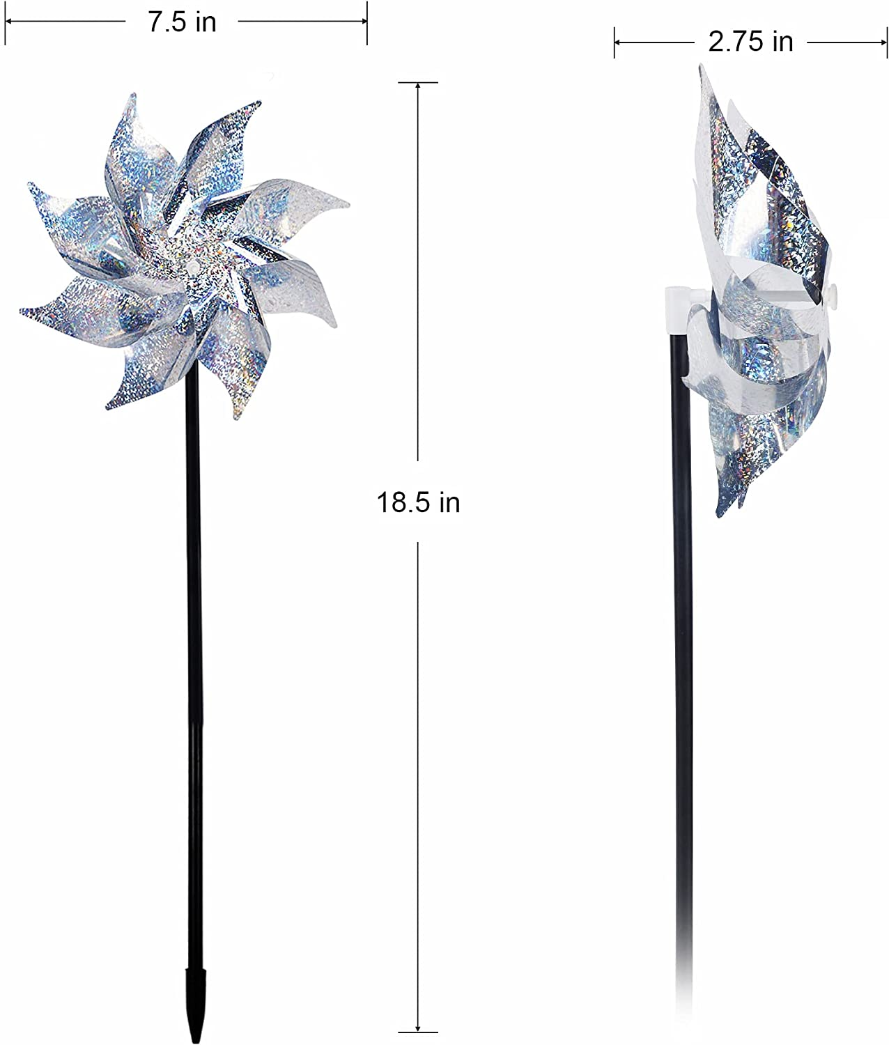 Hausse 10 Pack Reflective Pinwheels with Stakes, Extra Sparkly Pinwheel for G... - Picture 5 of 16