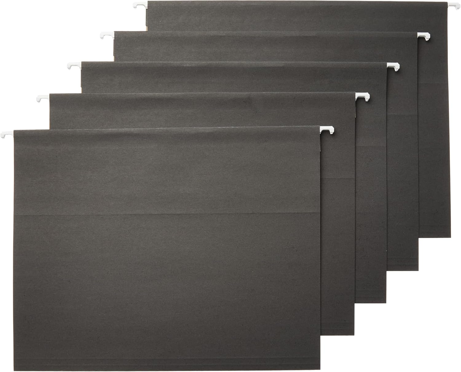 Hanging File Folders with Adjustable Tabs for Document Organization, Letter Size, 8.5X11 Inches, Black, 25-Pack