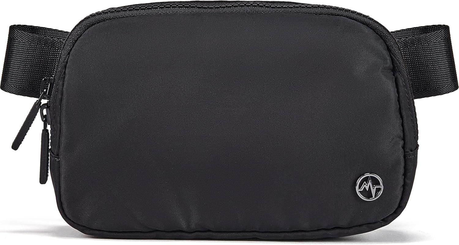 Two-Way Zipper Nylon Fanny Pack – Water-Repellent Crossbody Belt Bag (Black)