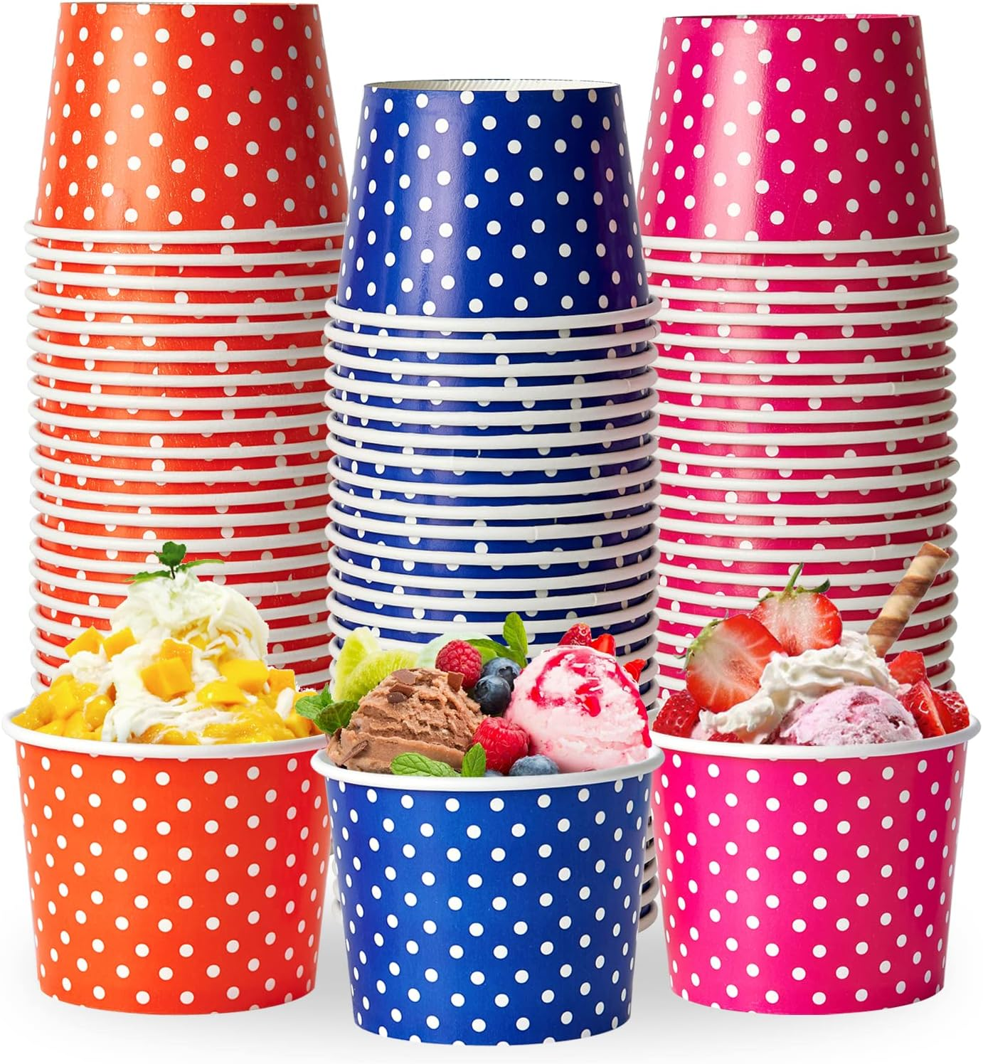 LITOPAK 8 Oz 150 Pack Ice Cream Cups, Disposable Dessert Cups, Ice Cream Bowls for Cold or Hot Food, Paper Dessert Cups, and Coloured Paper Cups for Soups, Sundaes, and Ice Cream