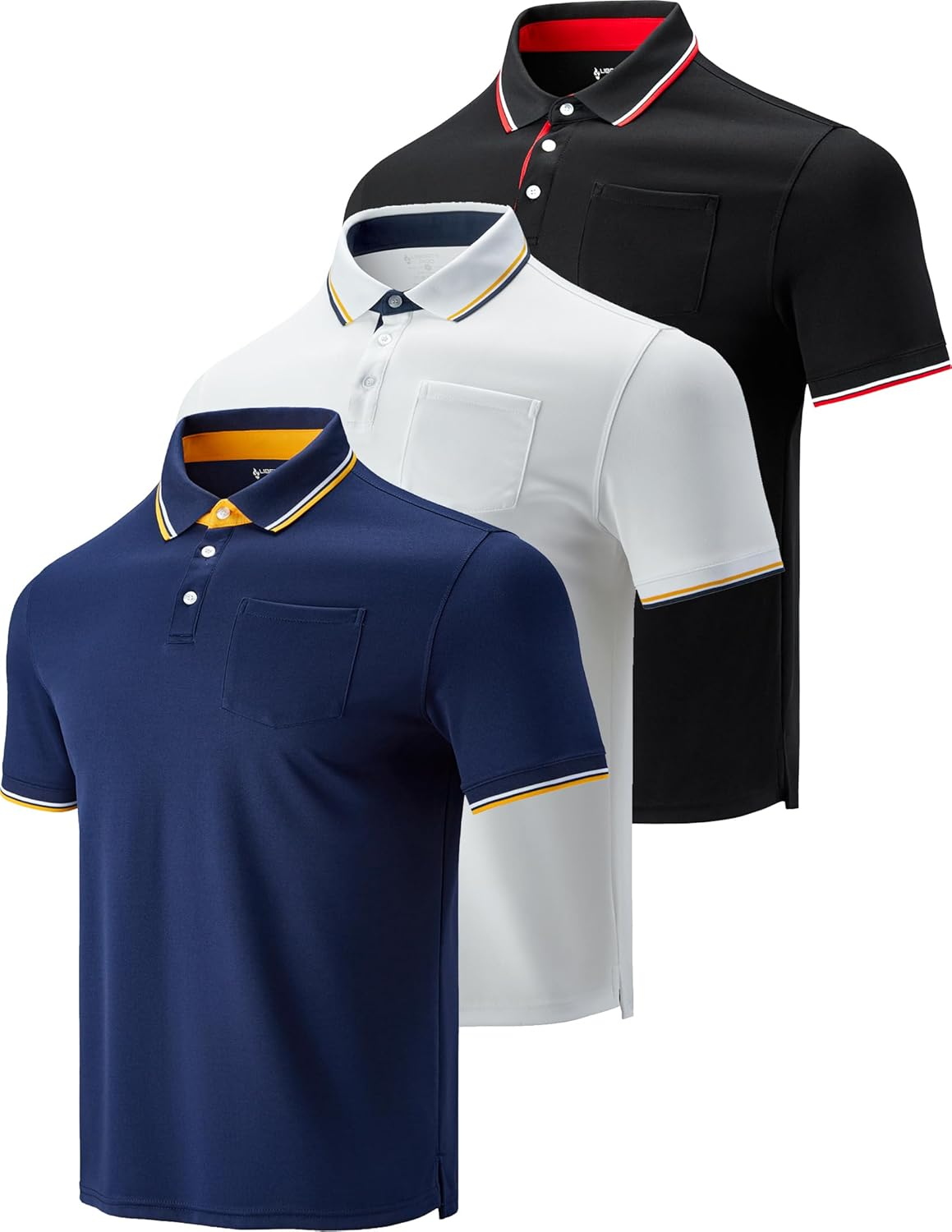 3-Pack Men's Performance Dry Fit Tech Golf Polo Shirts with Chest Pocket, Sho... - Picture 10 of 16