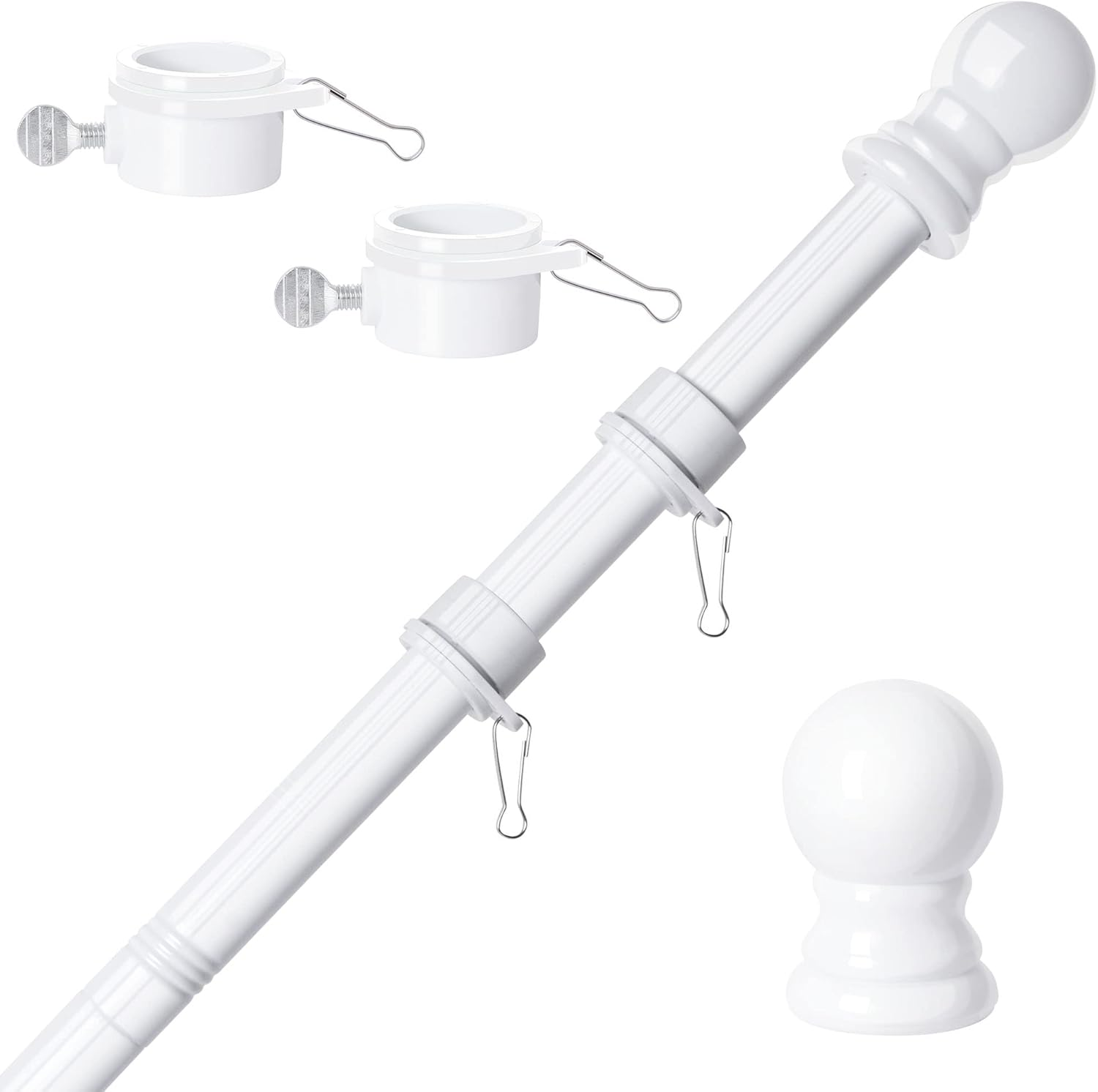 Flag Poles for outside House 5 Ft Stainless Steel Metal Black Flag Pole Kit Tangle Free Residential Heavy Duty for Truck,House,Porch,Yard,Boat Suitable for 3X5 Heavy Garden Flag (05White, 5Ft)