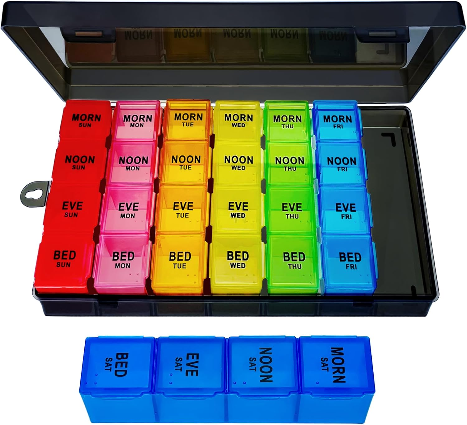 Weekly Pill Organizer 4 Times a Day, Large Medicine Organizer, Pill Box 7 Day 28 Compartment, Portable Travel Pill Container Case for Vitamin and Supplement (Color)