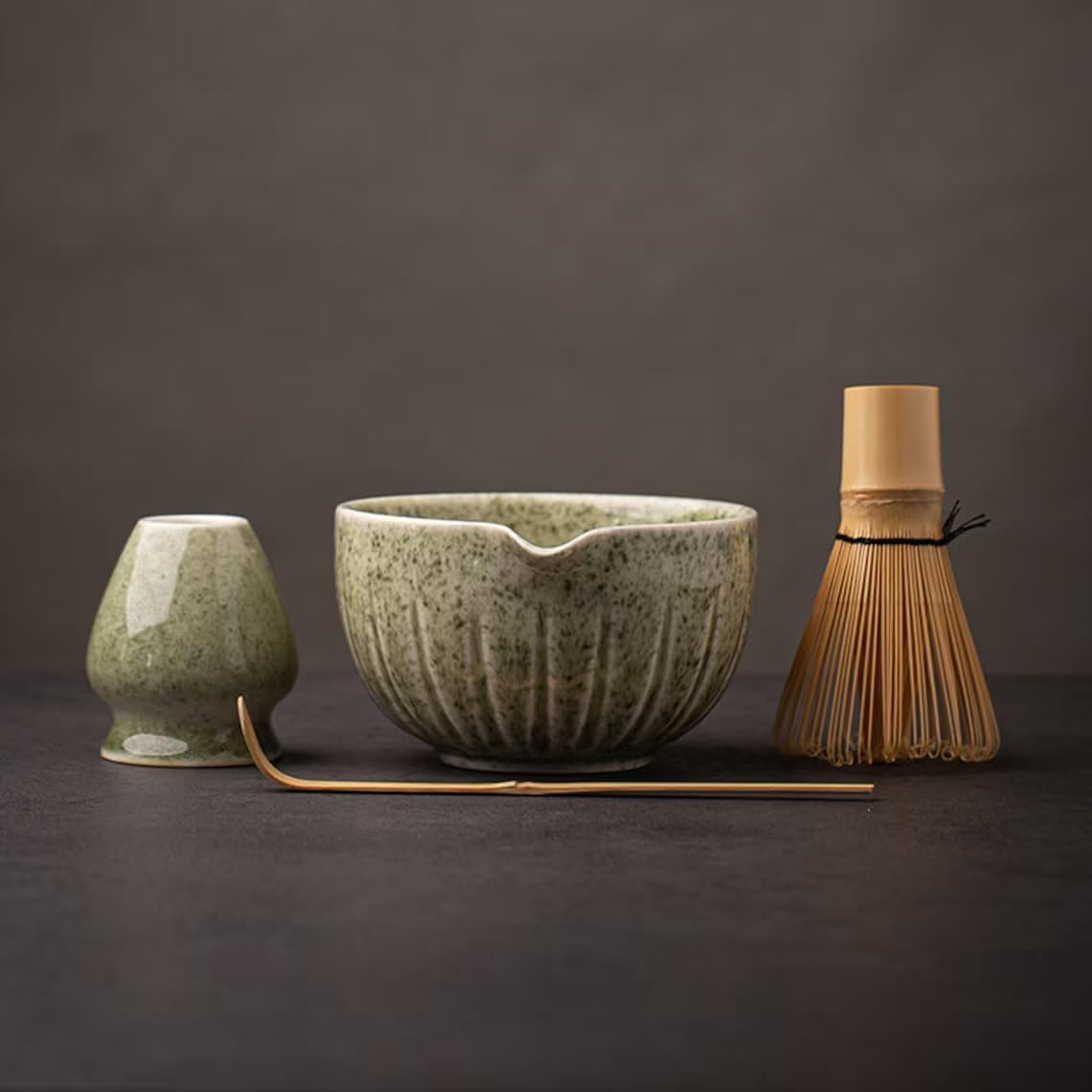Set matcha 4 piezas cuenco batidor cucharilla soporte chasen ceremonia te matcha
