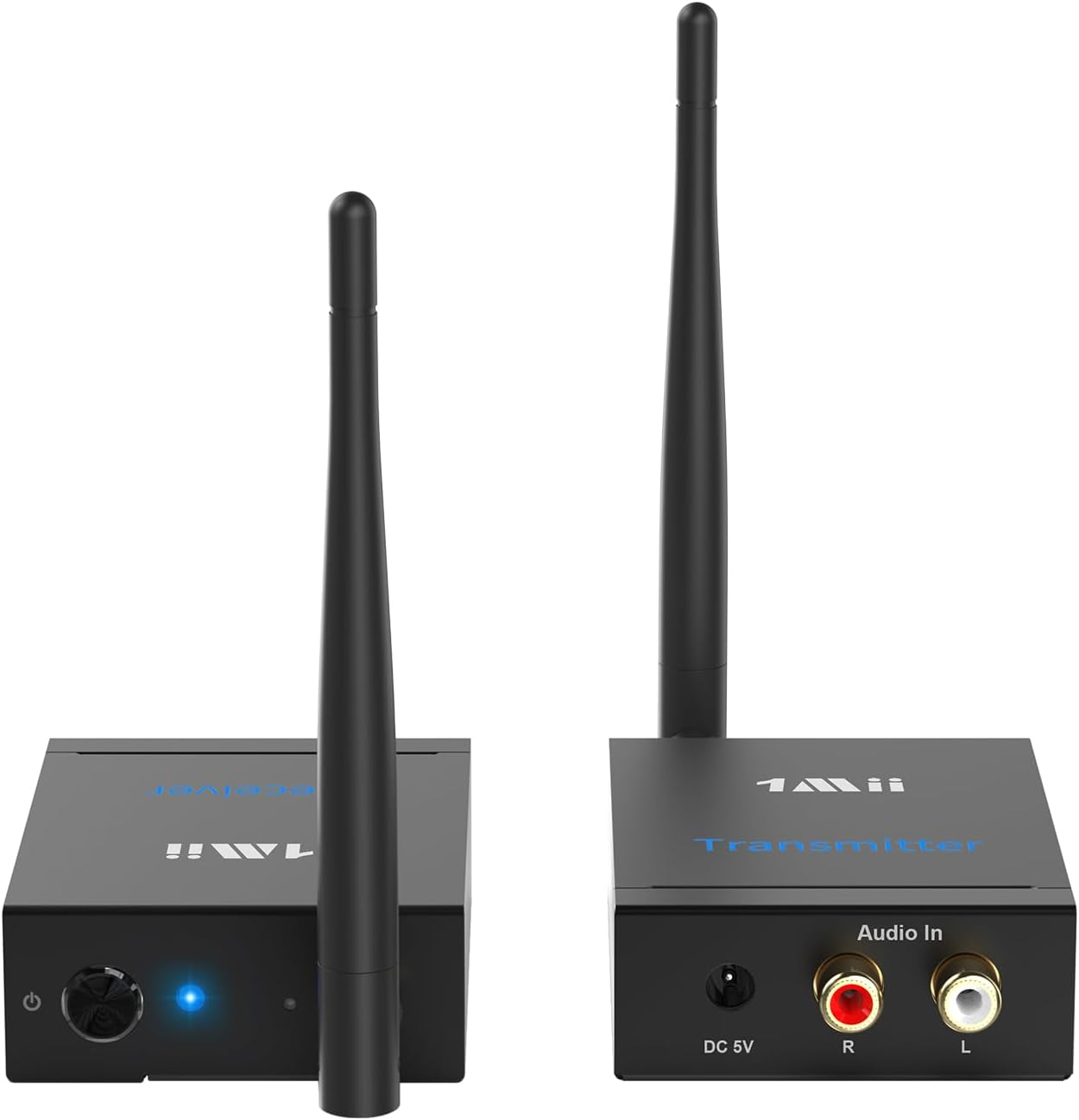 2.4Ghz (1 TX + 1 RX) Wireless Audio Transmitter Receiver for TV, 320Ft Long Range 20Ms Low Delay Hifi Audio, Wireless Adapter Kit for Powered Speaker/Stereo/Soundbar, Rca(3.5Mm AUX) Out/Input