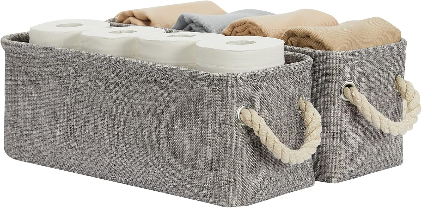 Toilet Paper Storage Basket, Toilet Paper Basket for Back of Toilet, Bathroom Storage Basket for Cosmetics Towels Toilet Paper, Toilet Tank Basket with Rope Handles for Toilet(Grey)
