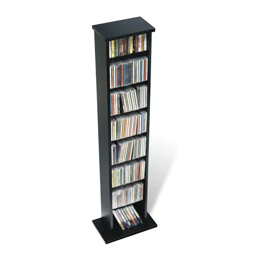 Black Narrow Storage Cabinet, CD Storage, CD Rack Display Cabinet, DVD Storage Cabinet with 7-Adjustable Shelves