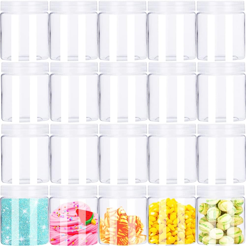 20 Pack 4Oz Empty Clear Slime Containers,Round Plastic Cosmetic Jars with Lids,Transparent Storage Containers for Cosmetics,Lotions,Butters,Slime Making and Food Storage