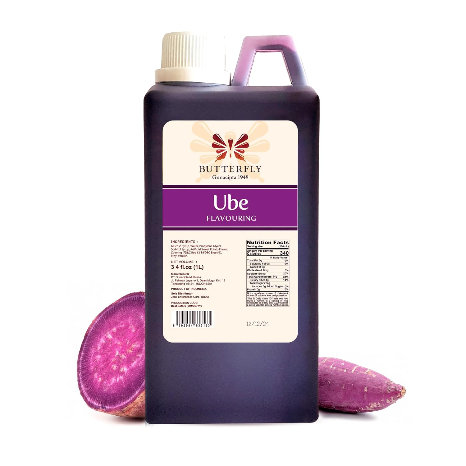 Ube Purple Yam Flavoring Extract Restaurant Size by Butterfly 1 Liter, 34 Fl. Ounce | Restaurant Size, 34 Fl Ounce, Filipino Ube Extract for Baking, Latte, Cake & Cookies, Flavor Enhancer for Ice Cream
