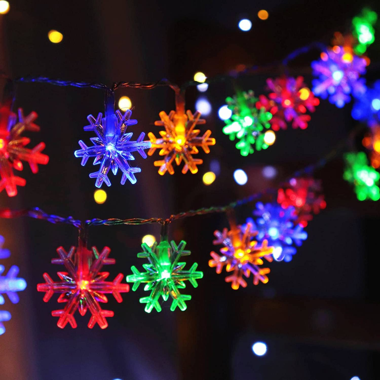 Luces Navidad multicolor 20 pies 40 LED copo nieve pila dormitorio decoracion