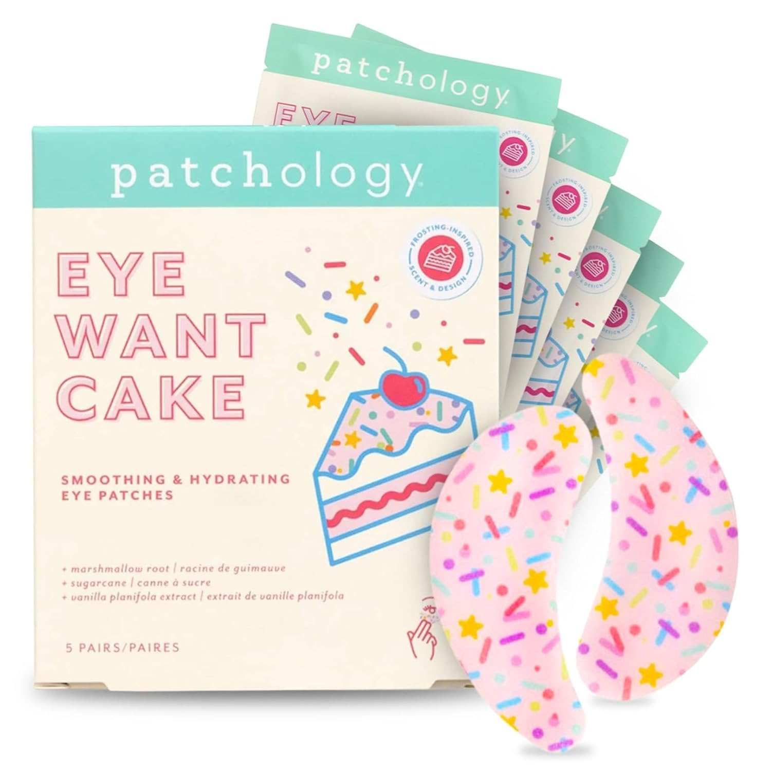 Eye Want Cake Hydrating & Smoothing Eye Patches – under Eye Masks for Puffy Eyes, Dark Circles, and Fine Lines – Birthday Cake Inspired Self-Care Essentials, 5-Pack