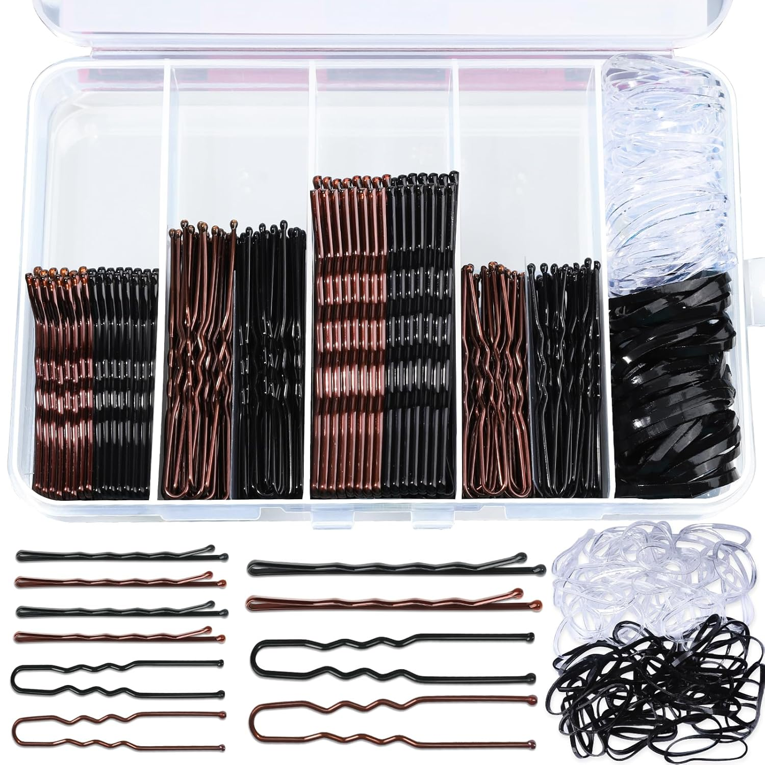 300PCS Brown & Black Bobby Pins and Hair Bands Kit