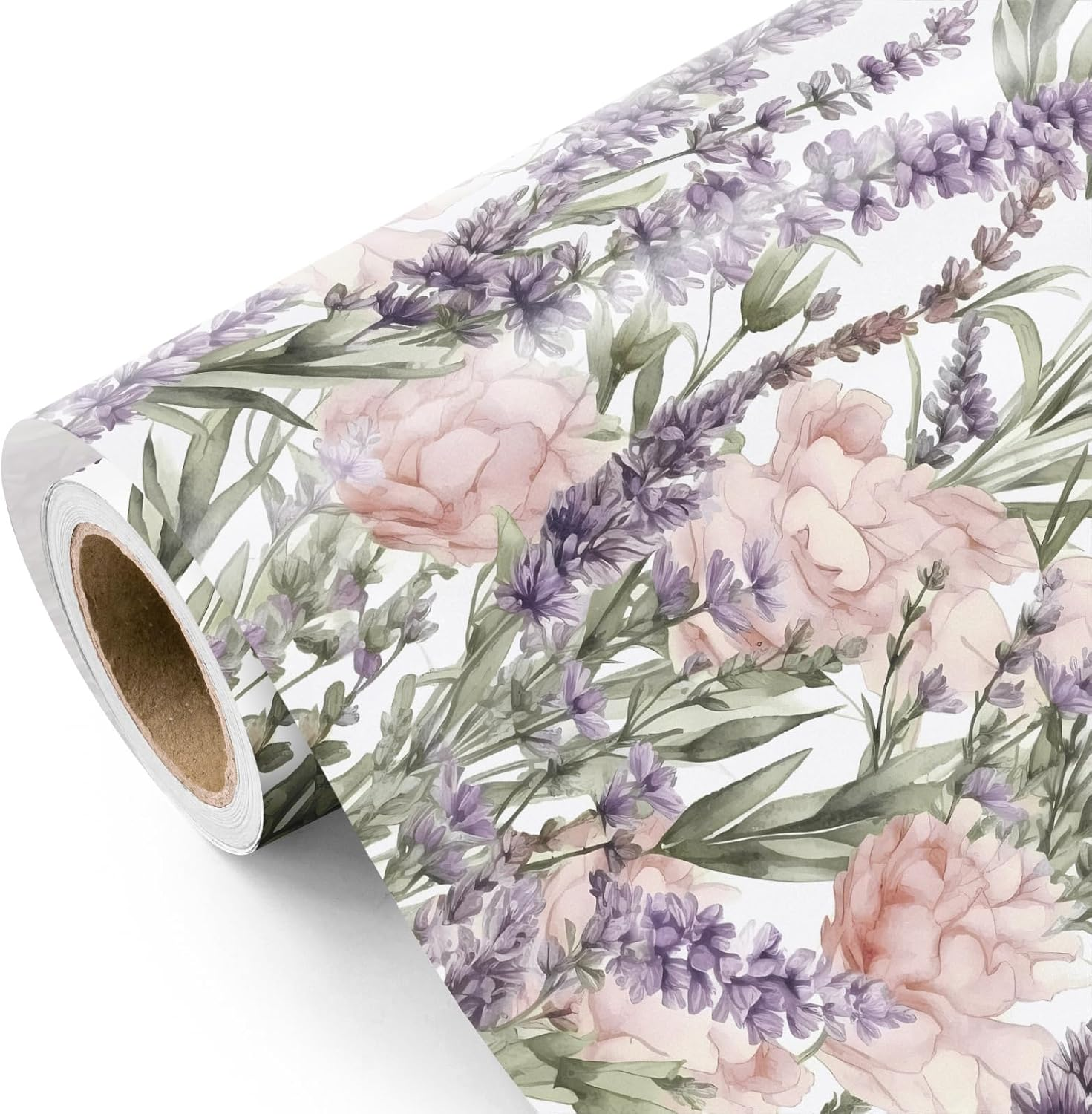 Floral Wrapping Paper Roll - Mini Roll - 17 Inch x 33 Feet - Lavender Flower Wrapping Paper, Perfect for Girls Women Birthday, Wedding, Bridal Shower