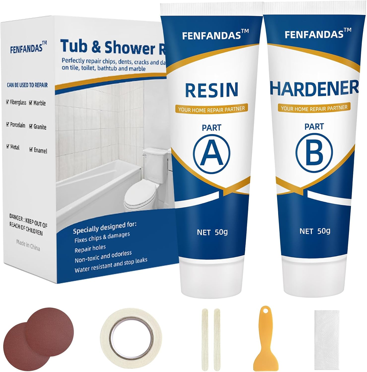 Tub and Shower Repair Kit White, Fiberglass Tub and Porcelain Repair Kit, Acrylic, Enamel, Ceramics Tile Toilet and Sink Repair Kit, Repair Cracks, Fragments, Holes and Pits, Bathtub Repair Kit White