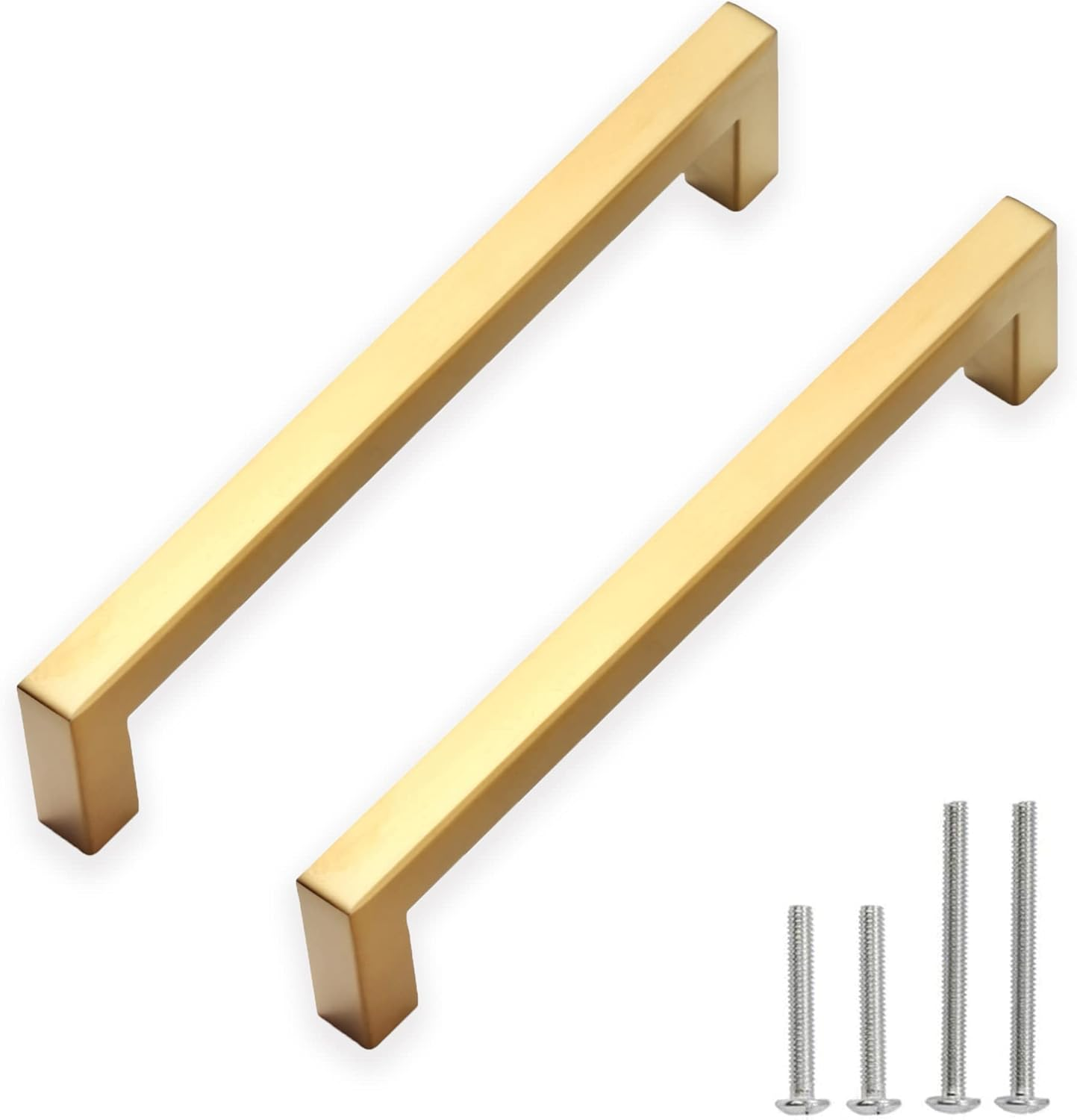 Cabinet Pulls Gold Cabinet Handles Square Drawer Pulls, 2 Pack 6-1/4 Inch Stainless Steel Kitchen Door Cupboard Cabinet Handles, Drawer Hardware Handles, 160Mm Hole Centers