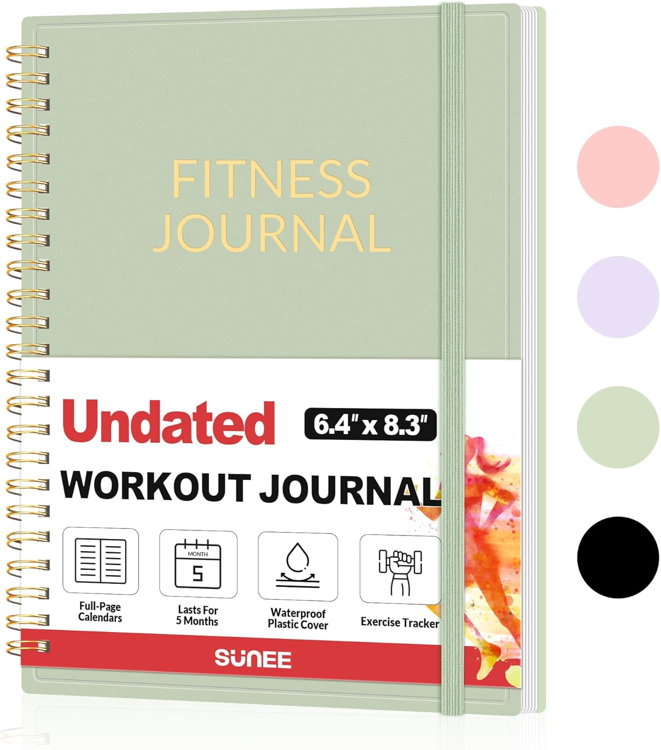 Fitness Journal Workout Planner for Women & Men, A5 (6.4" X 8.3") Workout Journal Log Book Planner Gift for Track Gym Essentials, Home Workouts, Track Progress, Achieve Wellness Goals, Green
