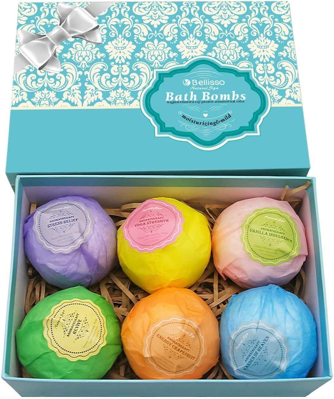 Bath Bombs Gift Set - 6 XXL Bubble Bath Fizzies (4.1 Oz Each) with Natural Dead Sea Salt Cocoa and Shea Essential Oils - Best Gift Idea for Birthday, Mom, Woman, Girl, Him, Kids