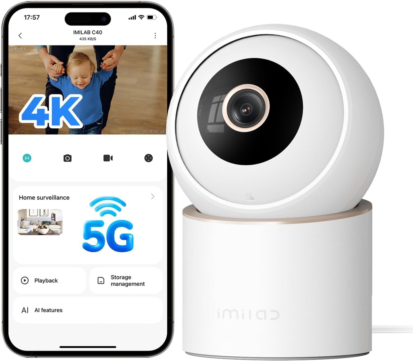 4K 8MP Security Camera Indoor, 360° View Pet/Dog/Baby Camera with Xiaomi Home App, 2.4G/5G Wifi Plug-In Room Cam, Color Night Vision, Pet&Human Track, Two-Way Audio, No Subscription(C40)
