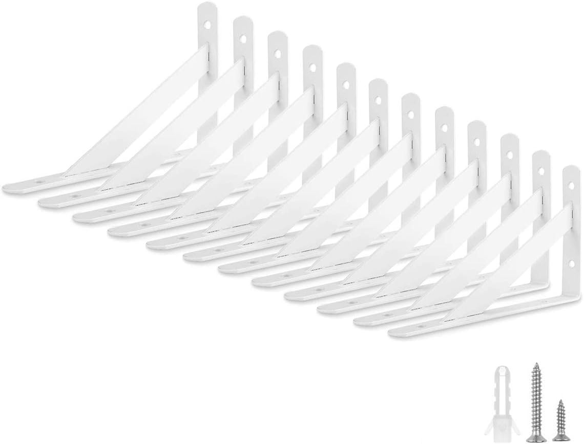 White Shelf Bracket 12 Packs  Wall Shelf Brackets Heavy Duty 4 X 6 Inch 90 Degree Floating Shelves, Tripod Triangle Shelf Brackets for Floating Wood Shelves