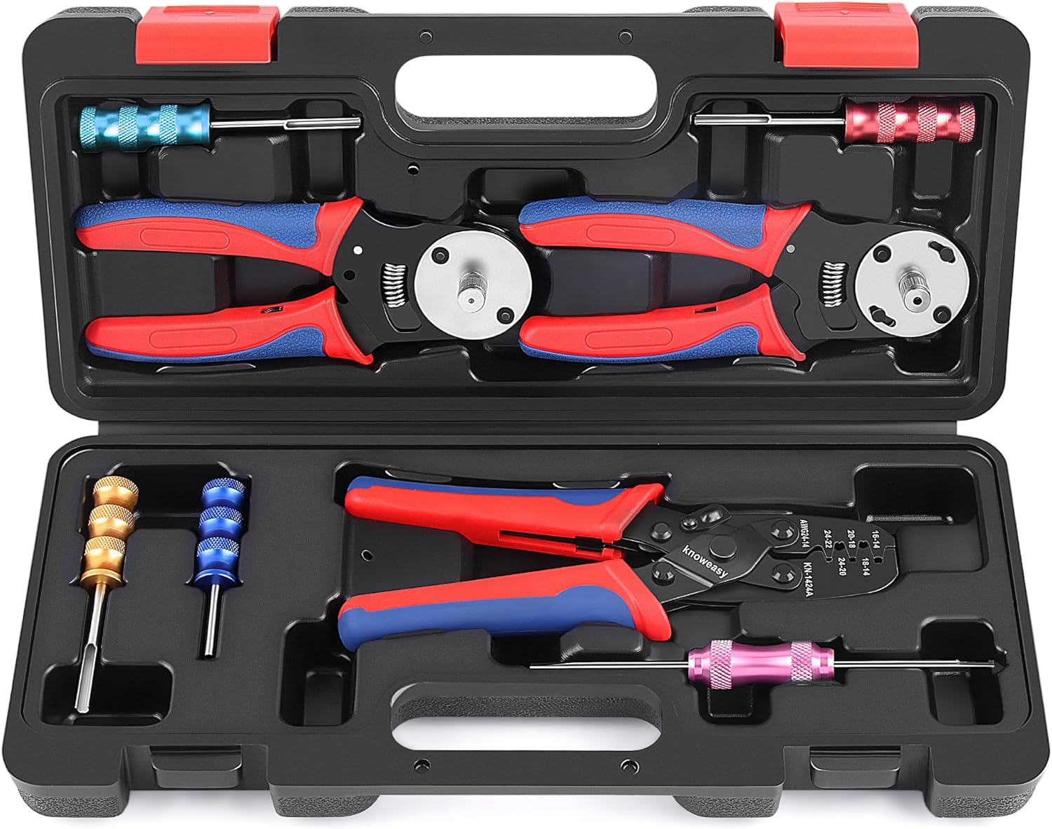 Crimp Tool Kit for Deutsch DT Connectors Close Barrel and Open Barrel CrimperDeutsch Removal Extraction Tool, Solid and Stamped Contacts, Weather Pack Terminals - Includes 8PCS