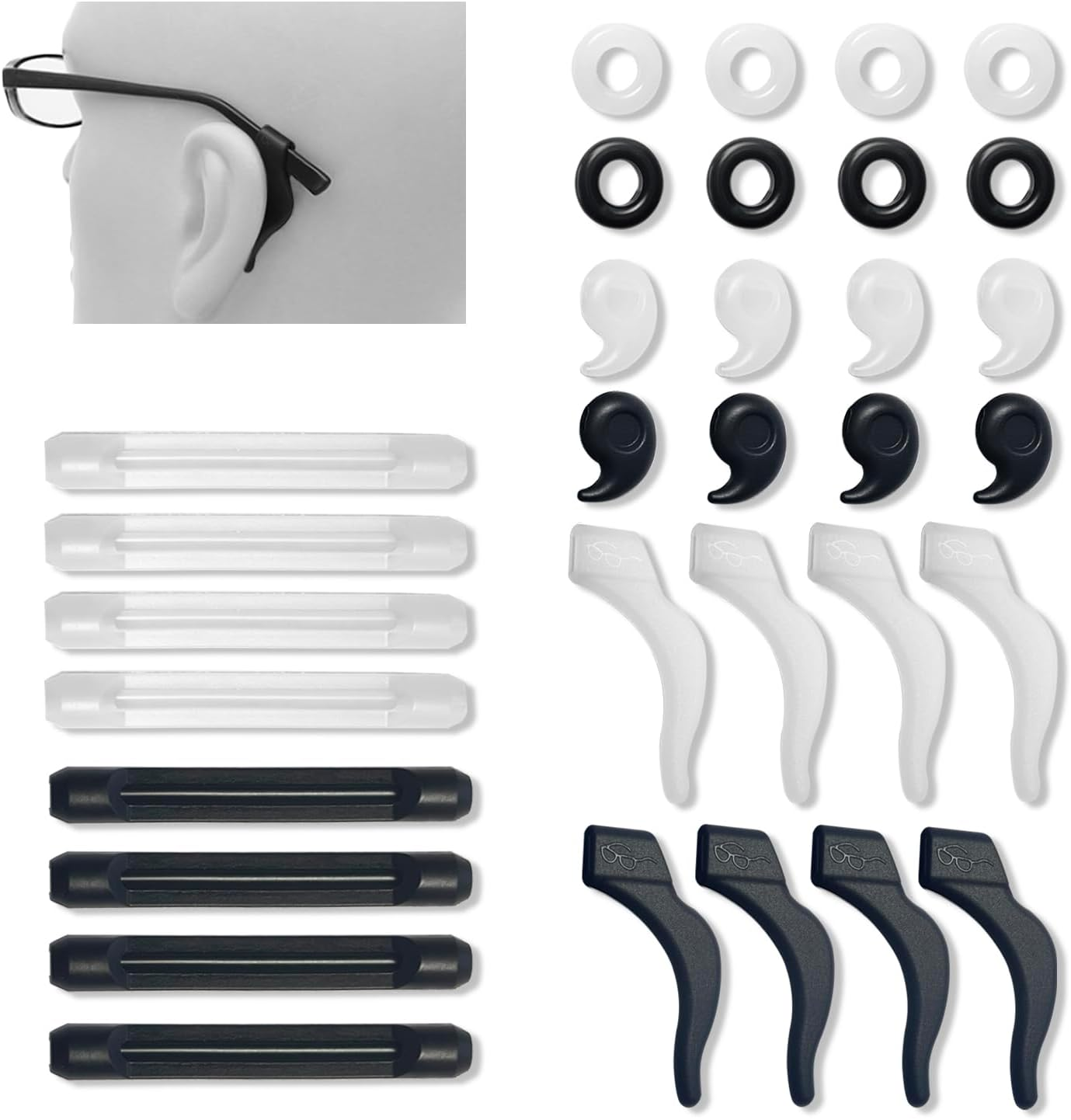 Eyeglasses Ear Grippers Set, 16 Pairs anti Slip Eyeglasses Grip for behind the Ear, Comfortable Silicone Eyeglass Holder for Sunglasses Presbyopia Glasses Sports Glasses