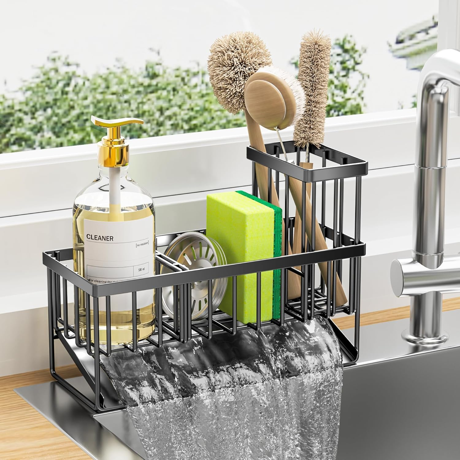 InterDesign Blumz Kitchen Sink Suction Holder For Sponges, Scrub Brushes & Soap – Clear, 6.5 X 2.5 X 2.5 Inches