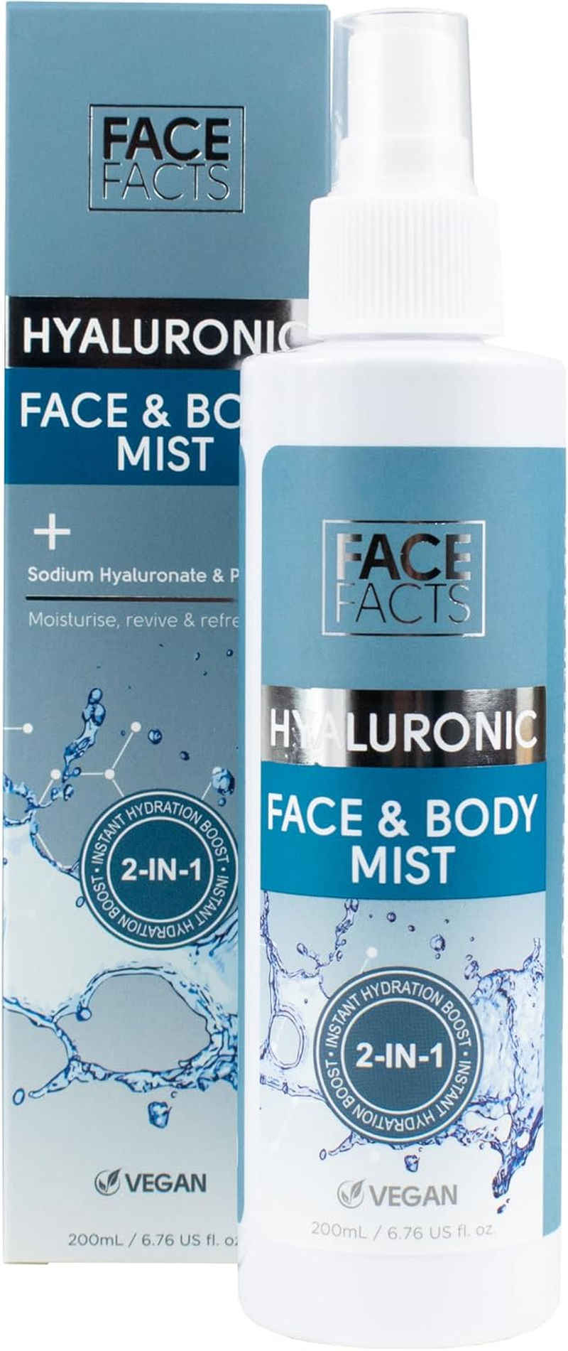 Face Facts Hyaluronic Face Body Mist 200ml with peptides betaine collagen Vegan